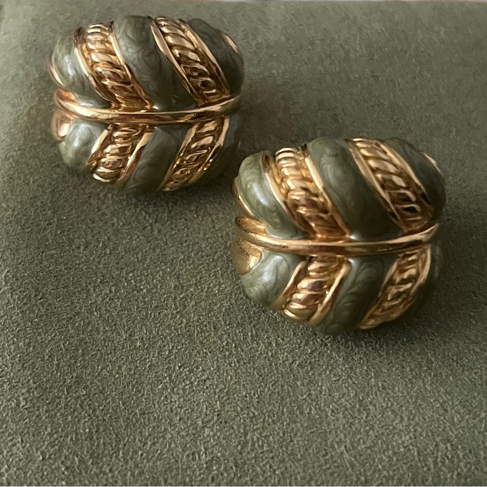 St. John Gold and Olive Enamel Earrings